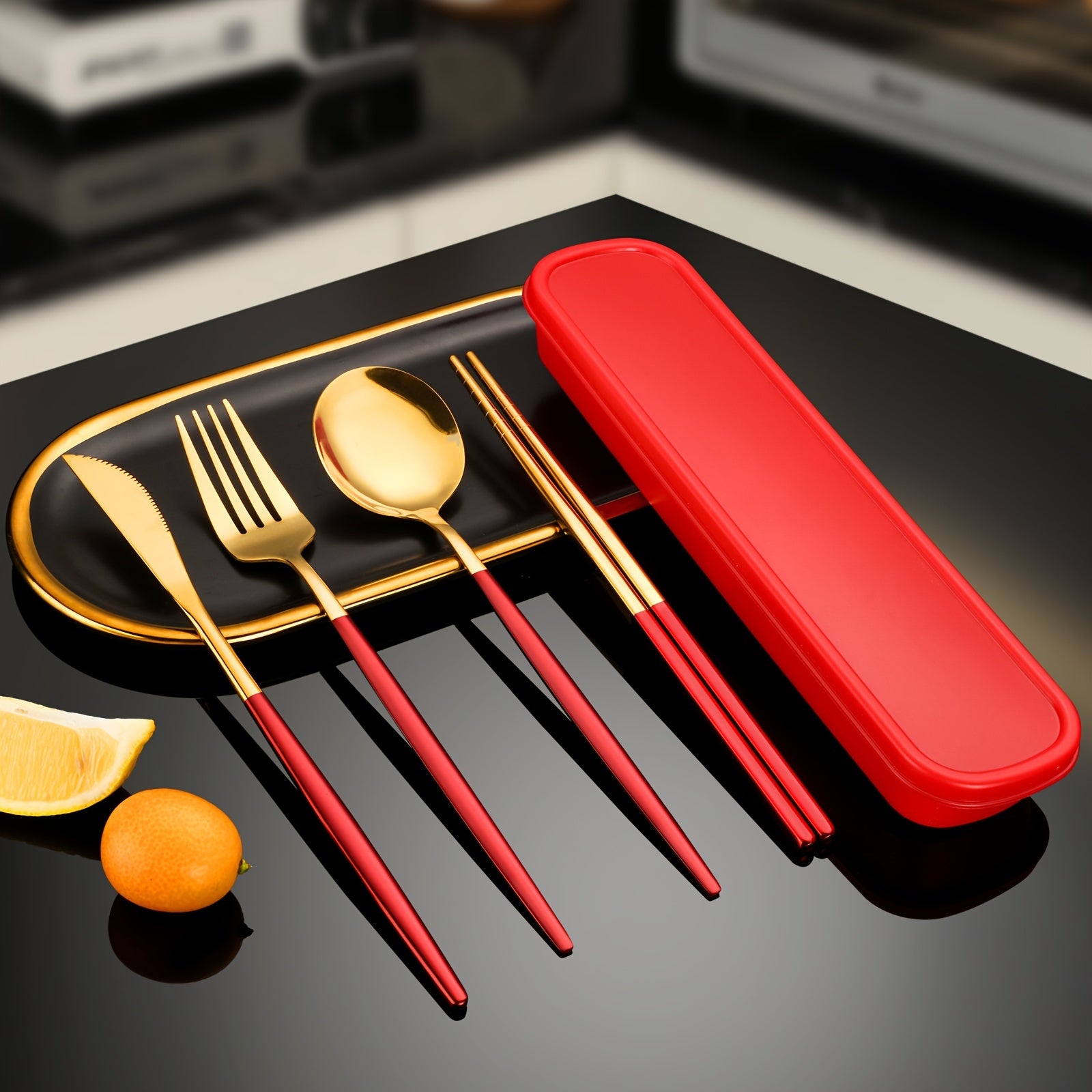 Stainless Steel Flatware Set 5-Piece Travel Utensil Set with Storage Box