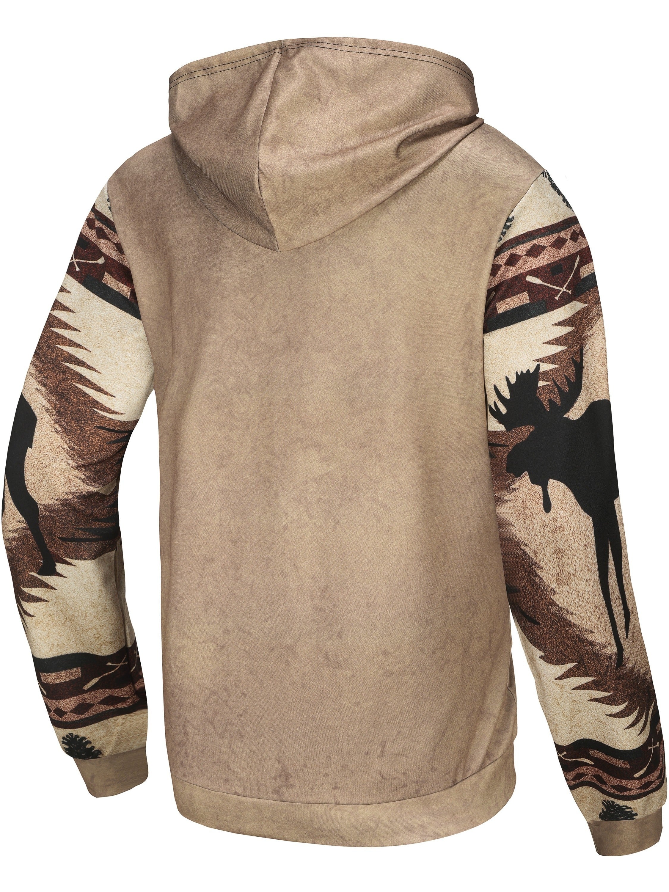 Erkaklar uchun vintage moose printli fermuarlı kapüşon, ipli bo'yin, geometrik naqshli yenglar, polyester aralashmasi, kuz va qish ko'cha kiyimlari, dam olish kiyimlari uchun mukammal, spandeks qulayligi, katta o'lcham.