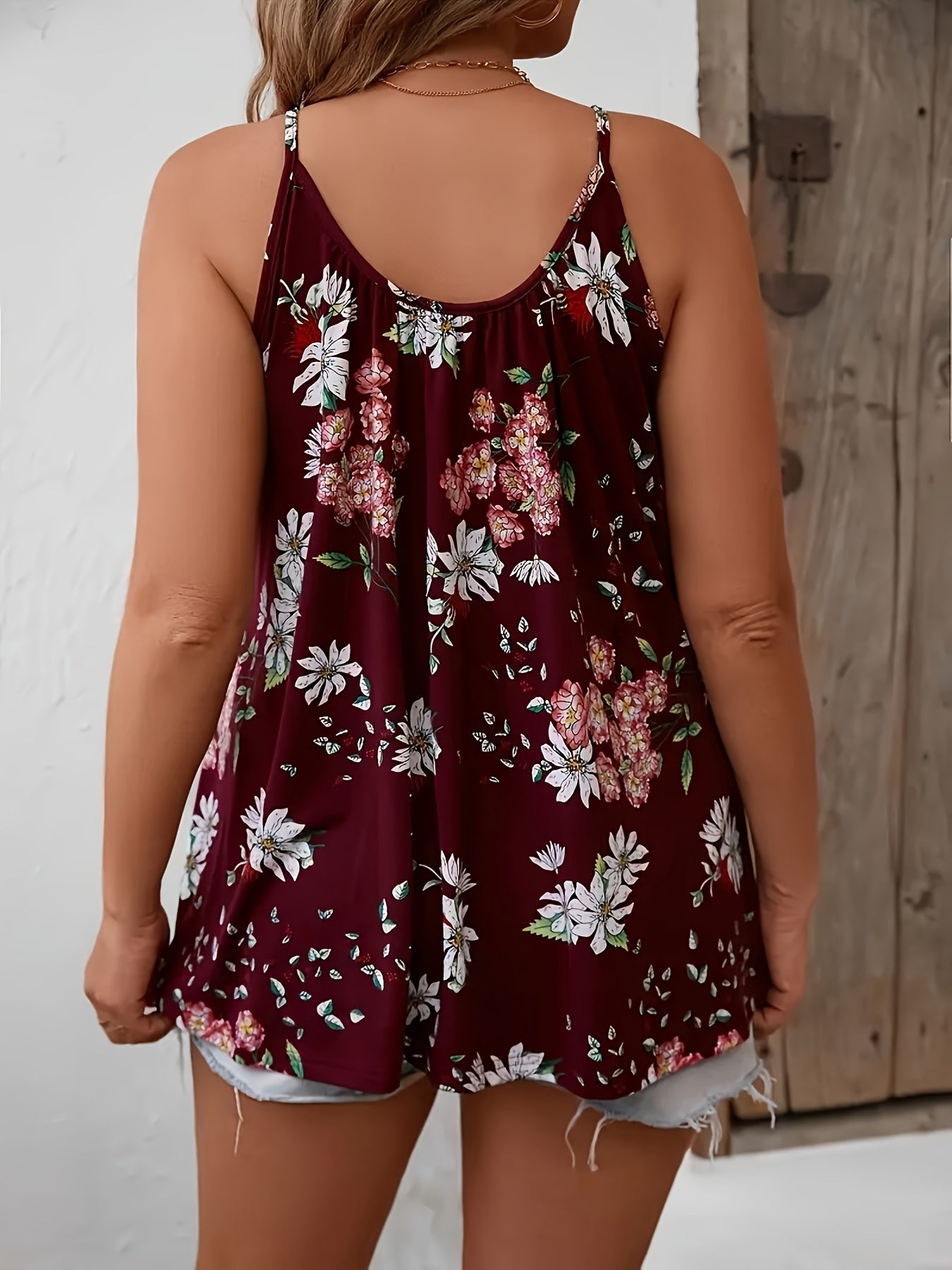 Plus Size Floral Print Sleeveless Cami Top for Women Casual Summer Blouse