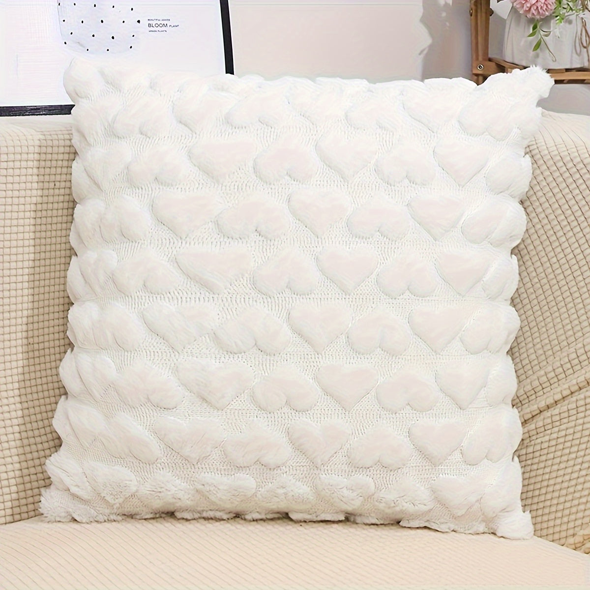 Beige Faux Fur Wool Decorative Throw Pillow Covers 18x18 for Couch Sofa