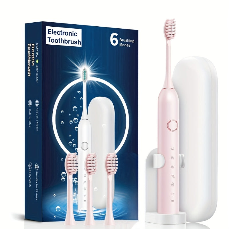 Portable Sonic Electric Toothbrush with 6 Modes, USB Rechargeable, Travel Use