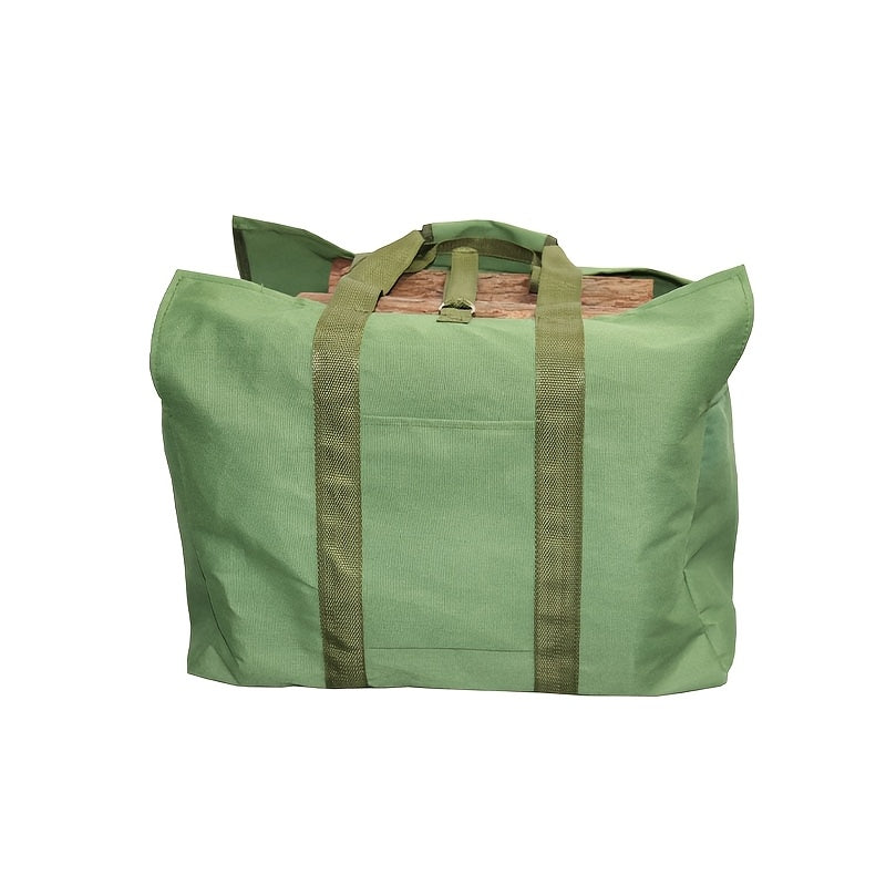 Durable Canvas Firewood Carrier Bag Military Green for Camping Fireplace Storage