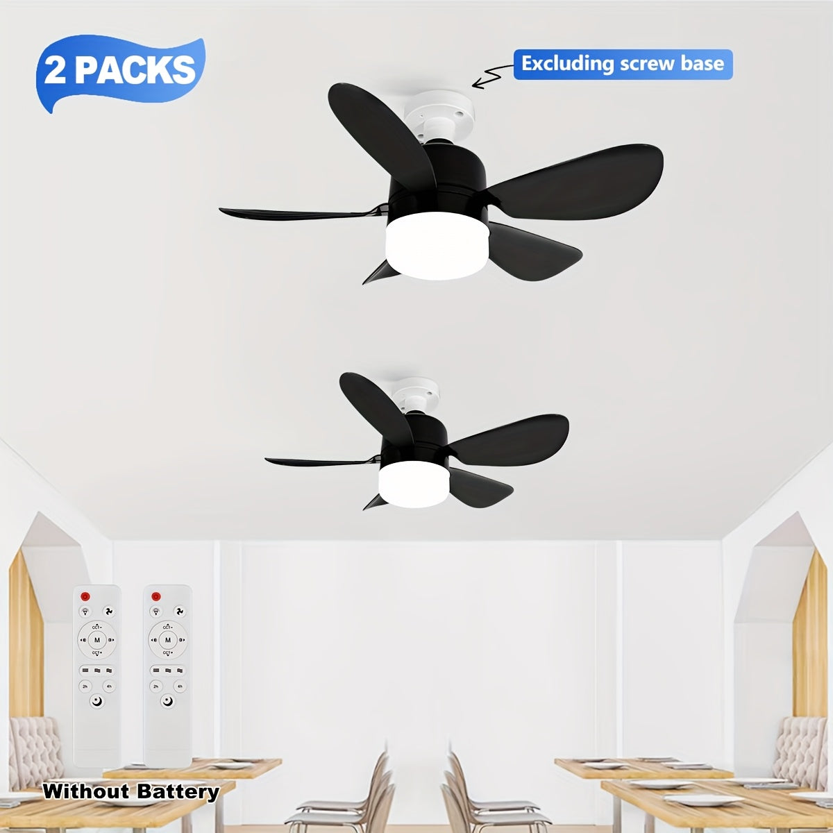 Black LED Ceiling Fan Light with 5 Blades, E26/E27 Socket, Adjustable Speed
