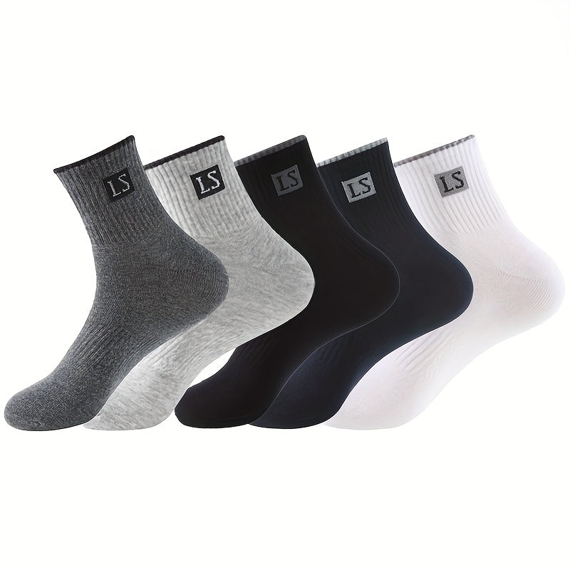 Set of 5 Men's Striped Thermal Crew Socks Breathable Knit Polyester