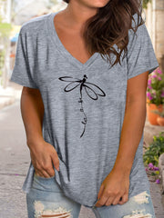 Camiseta de manga corta con estampado gráfico casual para tallas grandes de mujer con escote en V