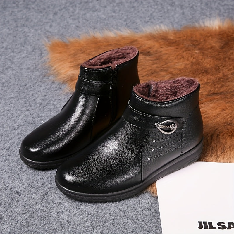 Women's Fleece-Lined Ankle Boots Warm Winter Shoes Non-Slip Sole