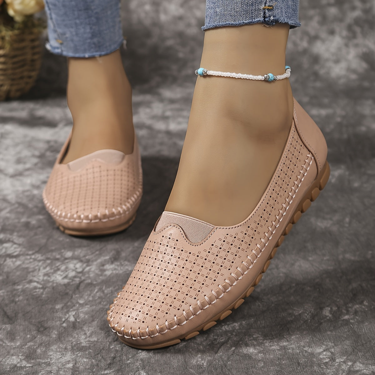 Women's Slip-On Flats Synthetic Faux Leather Comfortable All-Season Round Toe