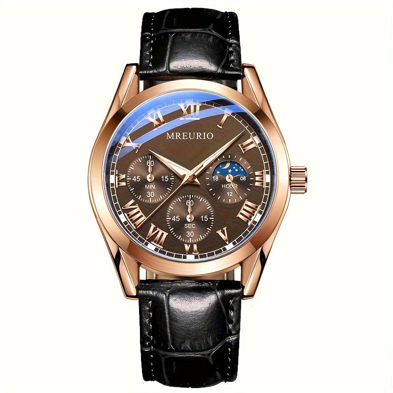 Men's Business Watch Sports Design Quartz Movement Synthetic Leather Band Durable Alloy Casing