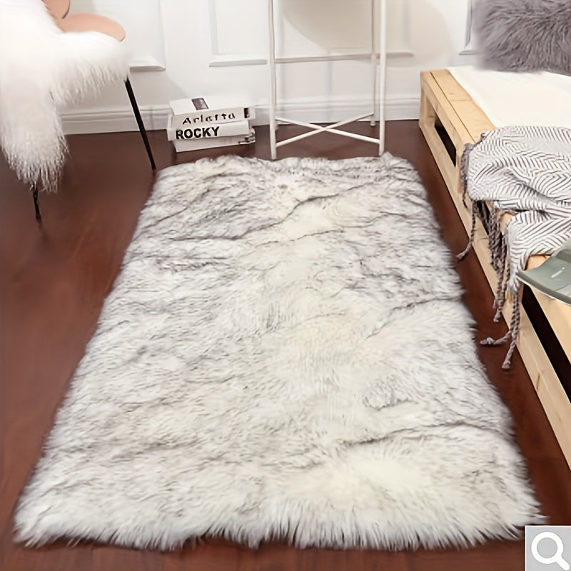 White Faux Sheepskin Rug, Plush Carpet for Living Room and Bedroom