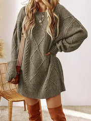 Plus o'lcham ayollar uchun qulay kabel ipli sviter, uzun qolli, bej, kuz-qish