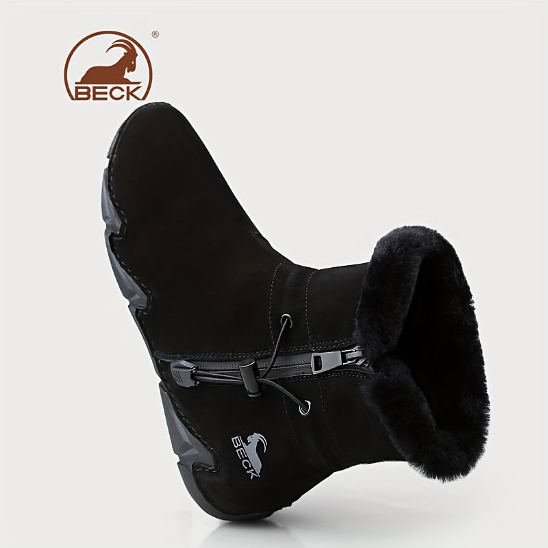 Women's Leather Winter Snow Boots with Fluffy Side Zipper and Warm Lining