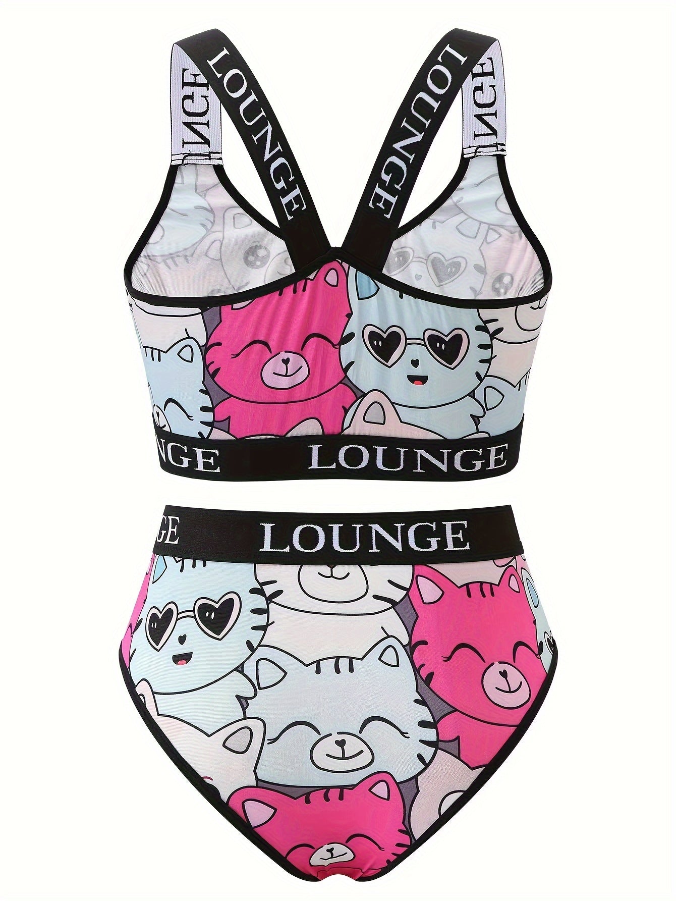 Women's Plus Size Lingerie Set Cartoon Cat Print Bra and Panty