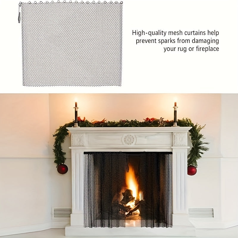 Two-Piece Fireplace Mesh Curtains Waterproof Heat-Resistant Protective Screen