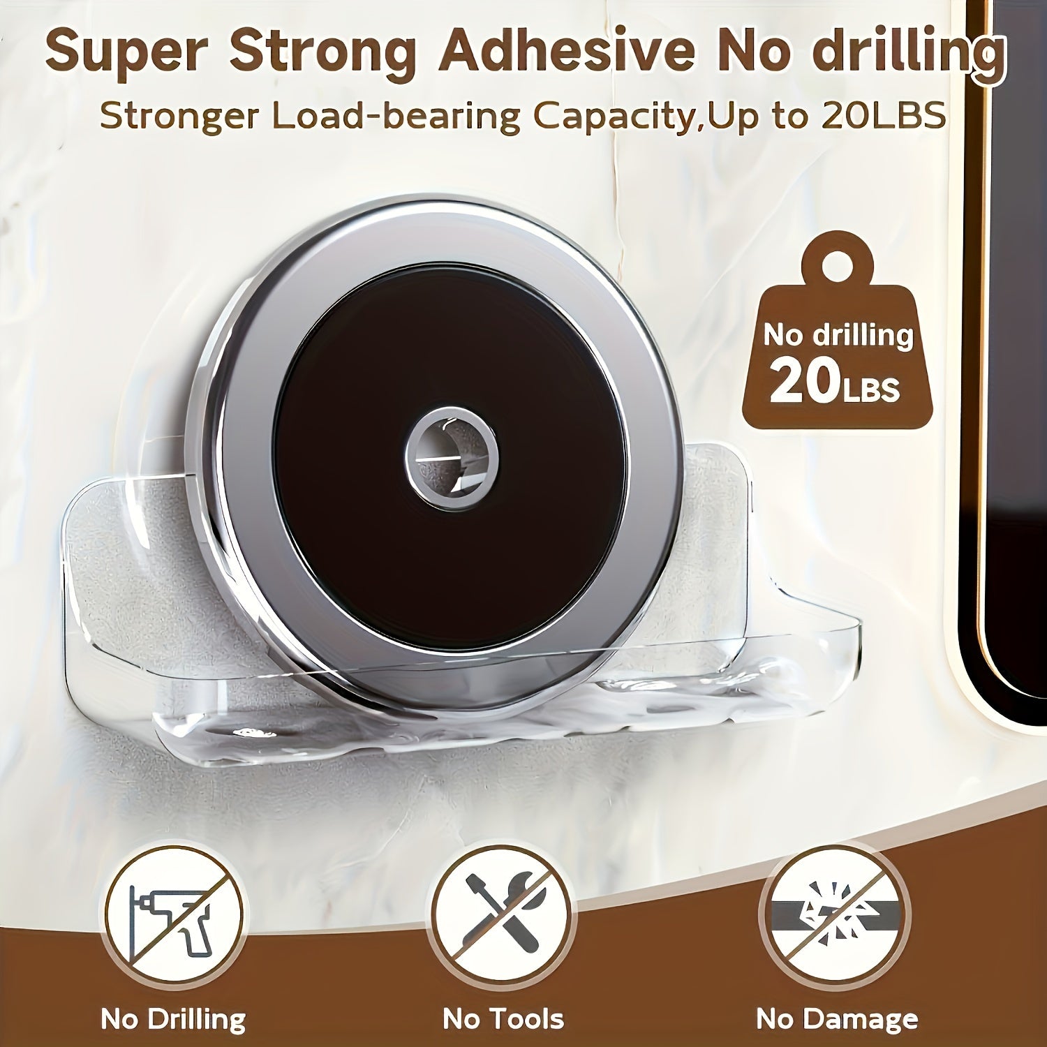 Простая в установке прозрачная душевая полка с клеевым покрытием — не требует сверления, идеально подходит для организации пространства в ванной комнате и на кухне, изготовлена из прочного пластика.