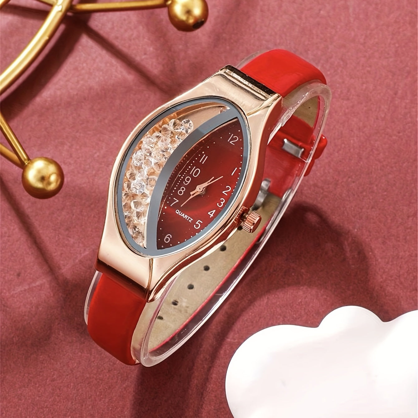 Women's Quartz Watch with Color Block Oval Pointer and Quicksand Dial