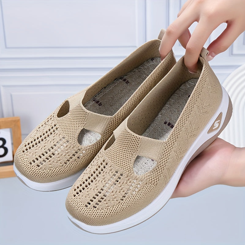 Women's Knitted Flats with Breathable Mesh Soft Sole and Cut-Out Design for Daily Wear