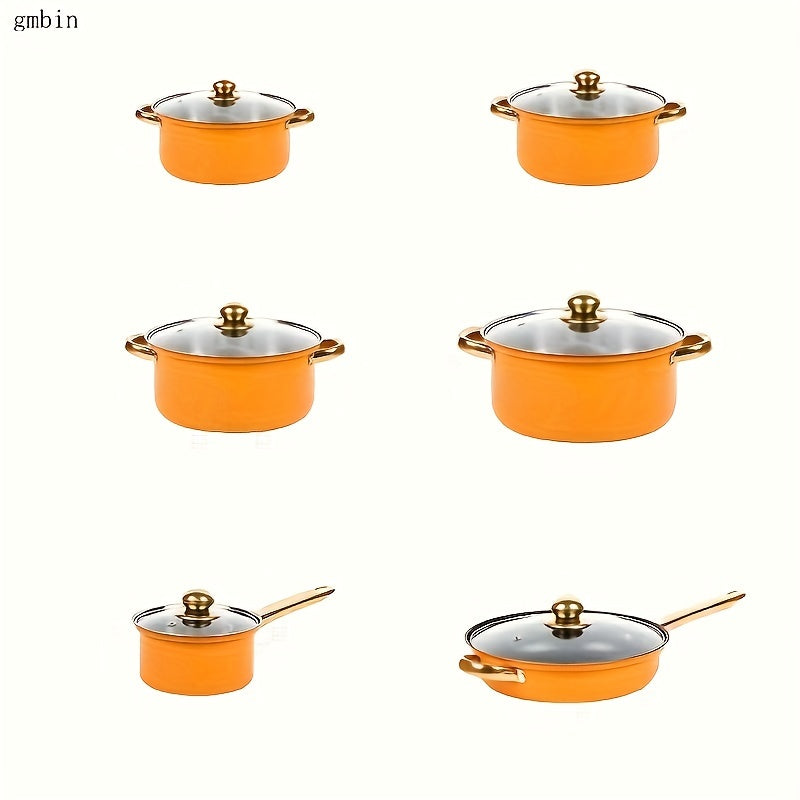 Juego de utensilios de cocina de acero inoxidable de 6 piezas, antiadherente, apto para lavavajillas, con tapas de vidrio