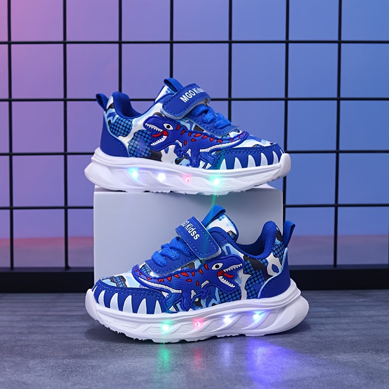 Kids' LED Dinosaur Sneakers Boys Girls Flashing T-Rex Casual Shoes with Hook-and-Loop Fastener