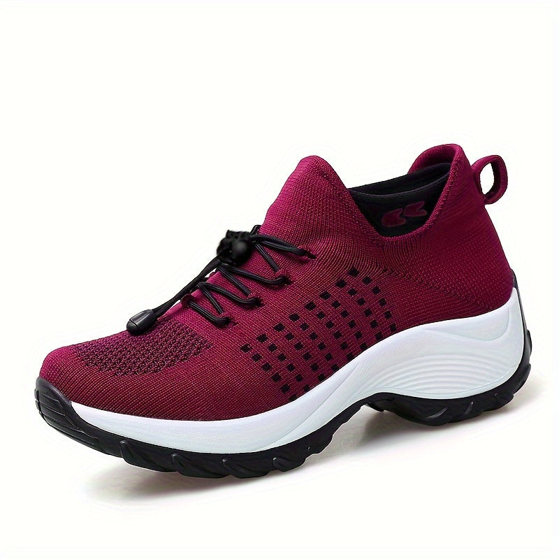 Women's Breathable Lace-Up Sneakers with Non-Slip Chunky Sole