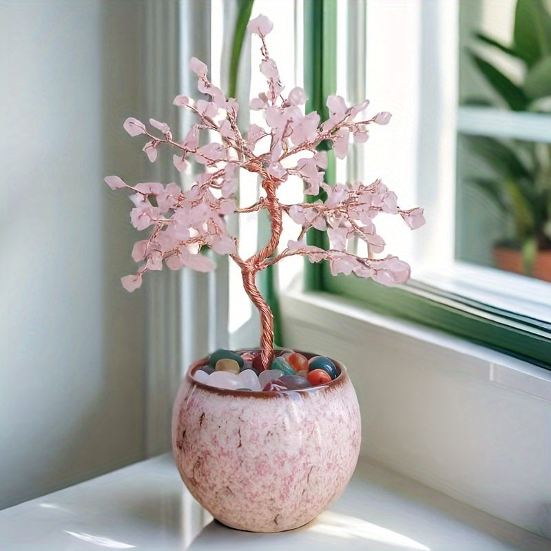 Artificial Crystal Tree with Pink Quartz Aquamarine Amethyst Citrine Faux Gemstones for Home Decor Gifts