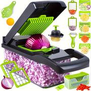 Multi-Functional Manual Vegetable Chopper with Drain Basket and Hand Protector