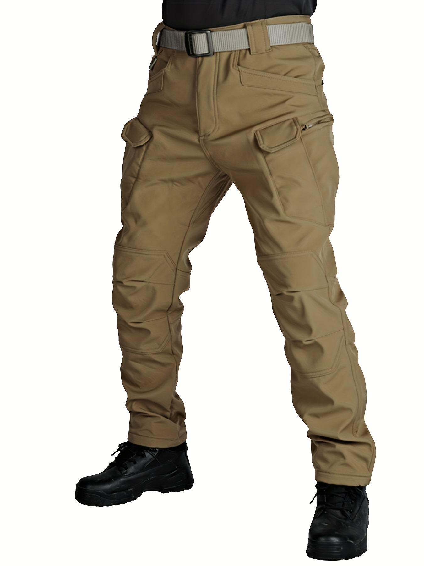 Men's Waterproof Tactical Pants Winter Outdoor Fleece-Lined Polyester Solid