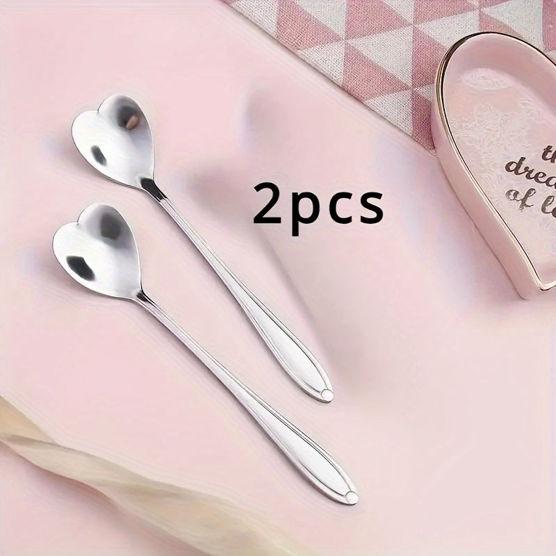 2 Stainless Steel Heart-Shaped Coffee Spoons for Stirring Desserts and Gifts