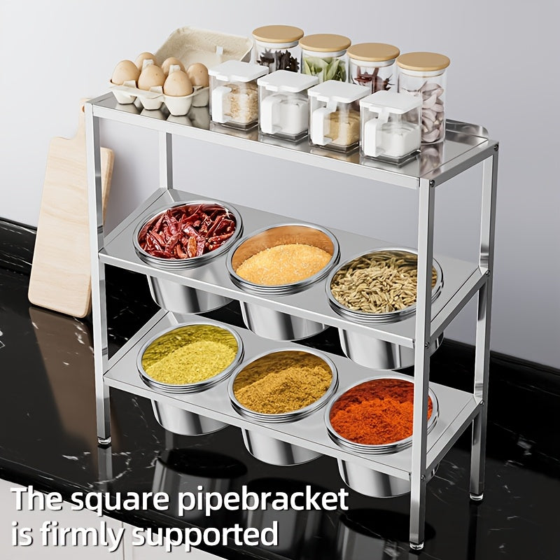 Commercial Grade Unfinished Stainless Steel 3-Tier Spice Rack Organizer with 16 Jars