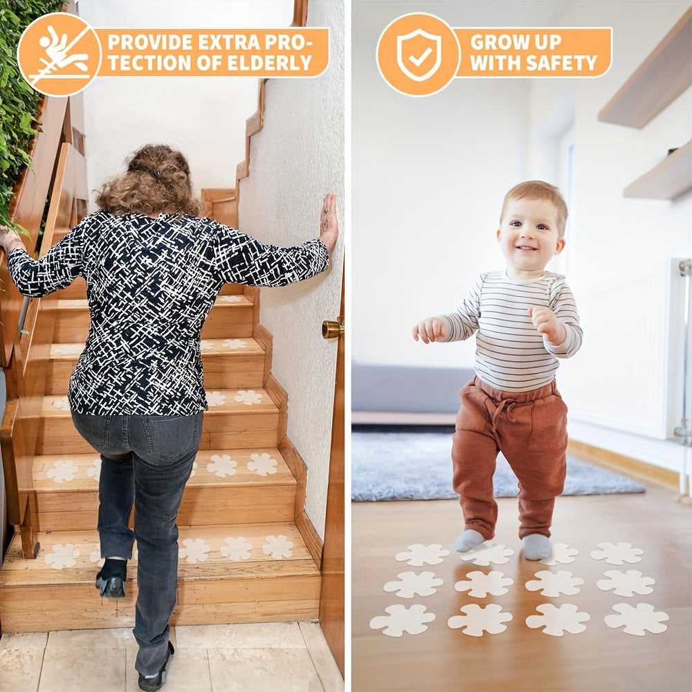 Set of 7 Clear Flower Shower Tread Stickers with Scraper for Bathtub Safety