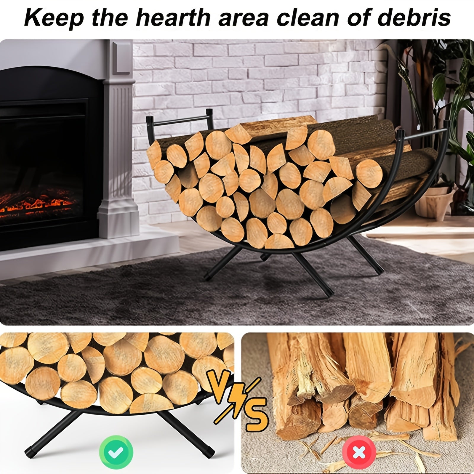 Metal Firewood Rack Curved Waterproof Rustproof Indoor Outdoor Log Holder