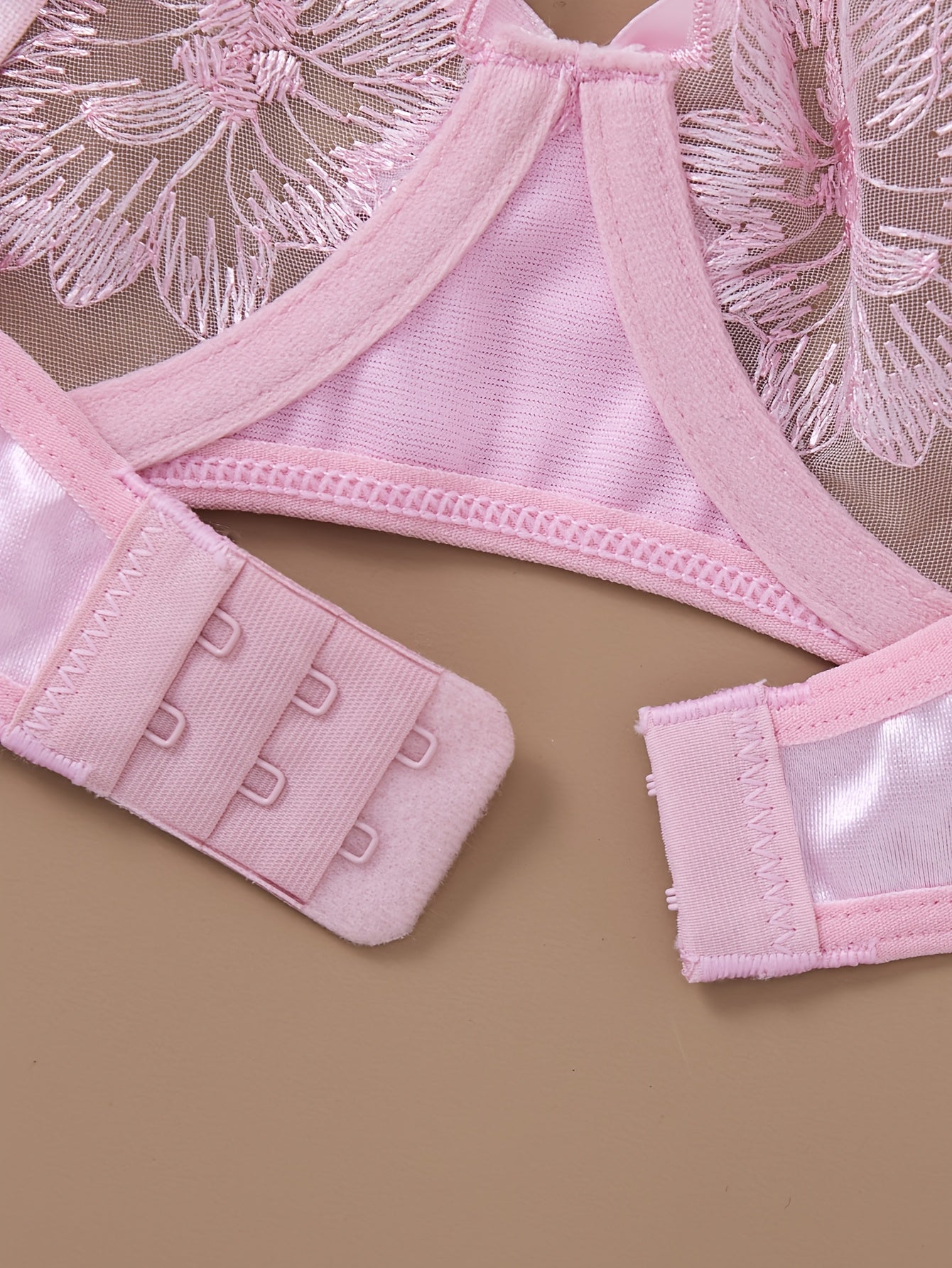 Pink Flower Embroidery Lingerie Set for Women Valentine's Day Gift