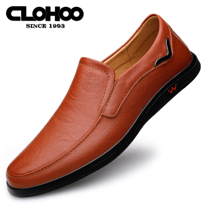 Zapatos casuales para hombre sin cordones de cuero y goma, de color sólido, para vacaciones y todas las estaciones