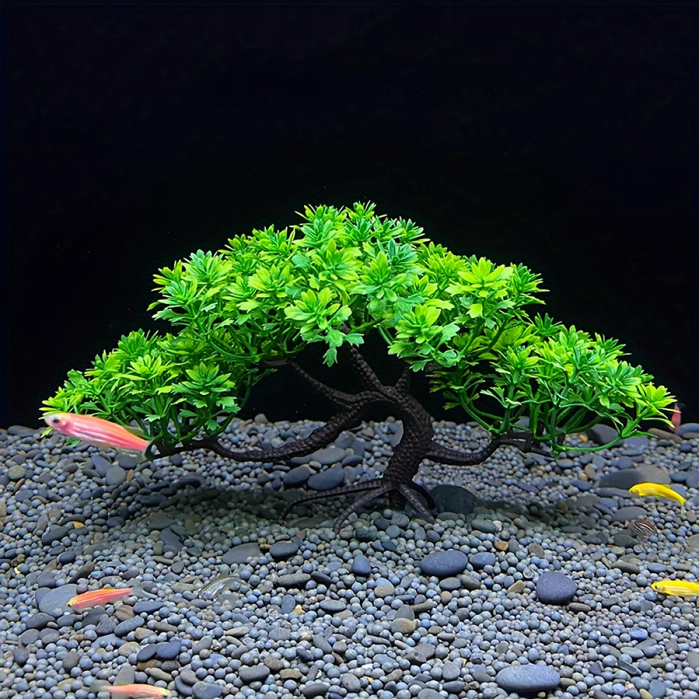 Artificial Aquarium Decoration Lifelike Banyan Tree with Green Leaves 12.7cm