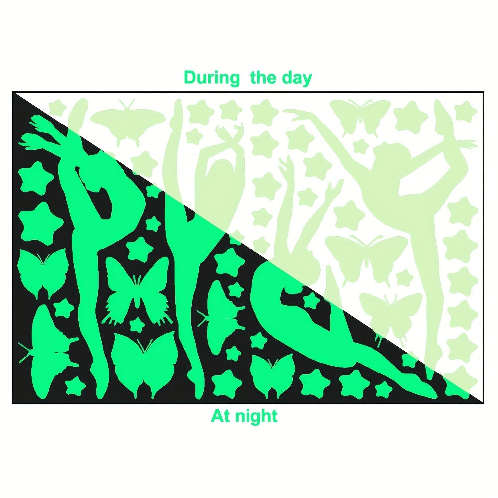 Illuminated Ballet Dancer and Butterfly Wall Decals for Teens and Adults Glossy Finish Stick-On PET Stickers