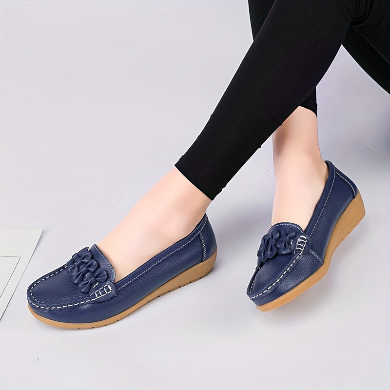 Women's Flat Shoes with Bow Detail Solid Color Round Toe Slip-On Casual
