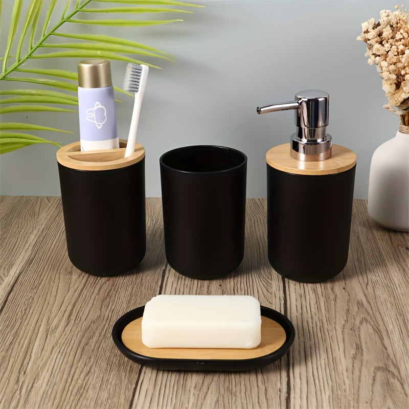 4-Piece Bathroom Toiletries Set with 350ml Bamboo Covers