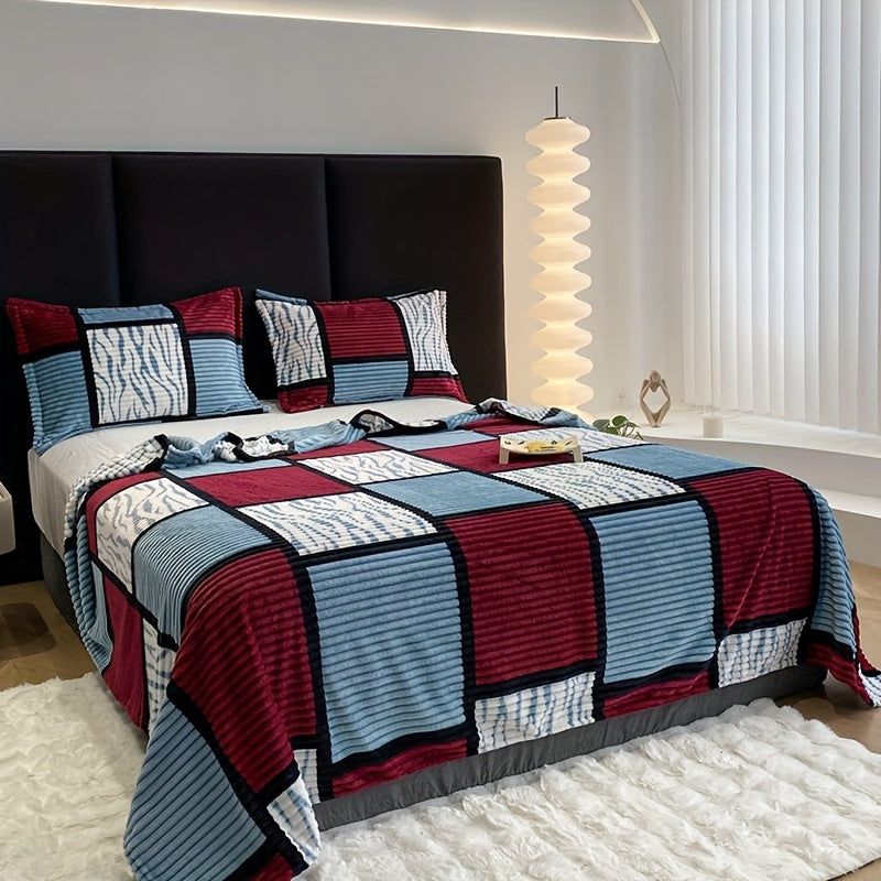 Soft Plush Striped Throw Blanket for Couch Bed and Camping, Dry Clean Recommended