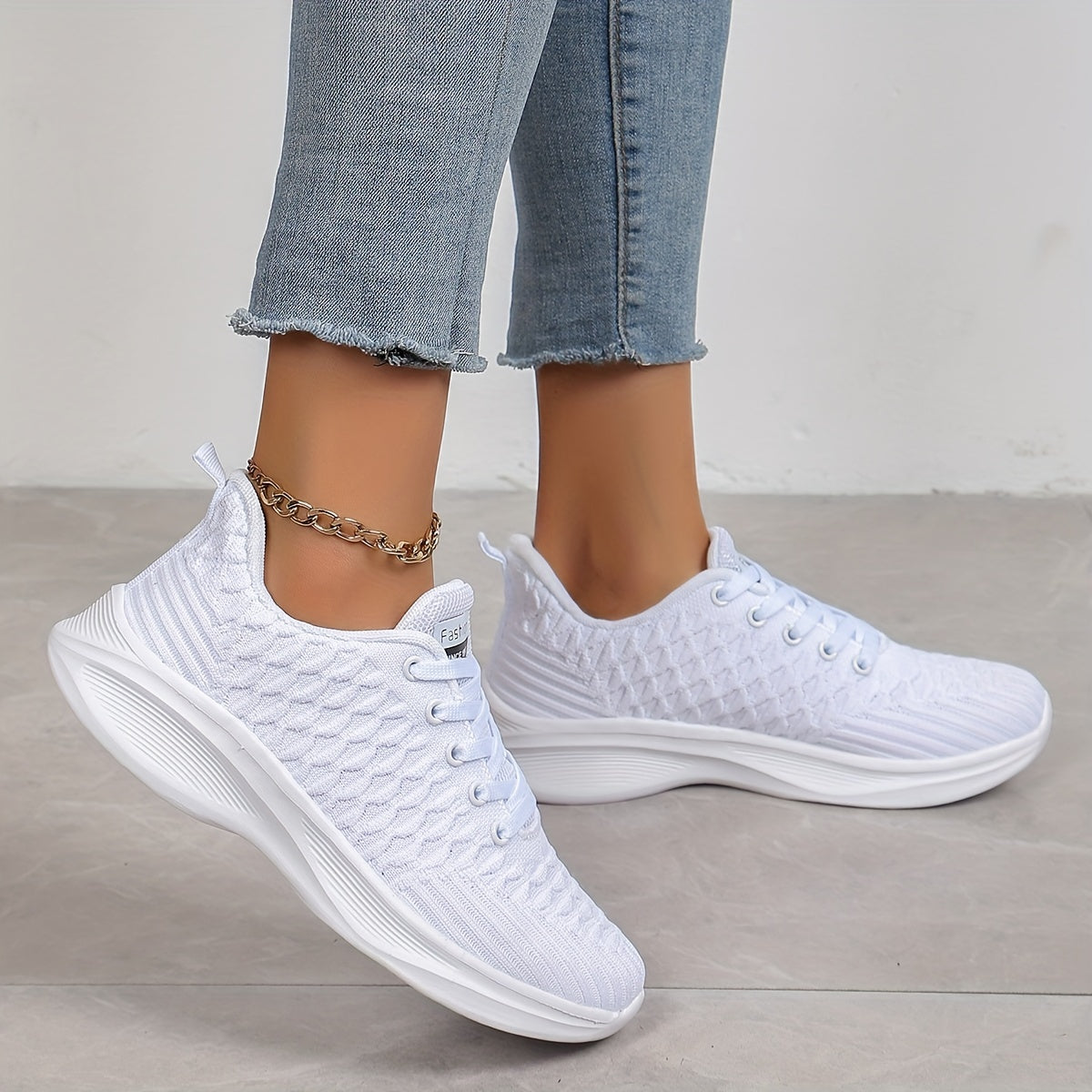 Women's Solid Color Lace-Up Platform Sneakers, Breathable Athletic Shoes