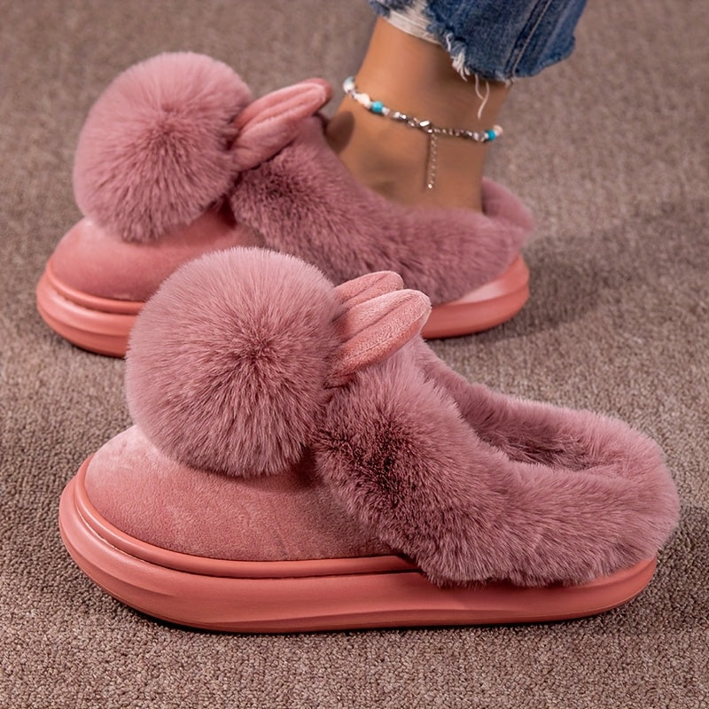 Women's Plush Bunny Ears Slippers Gray Indoor Outdoor Cozy Footwear