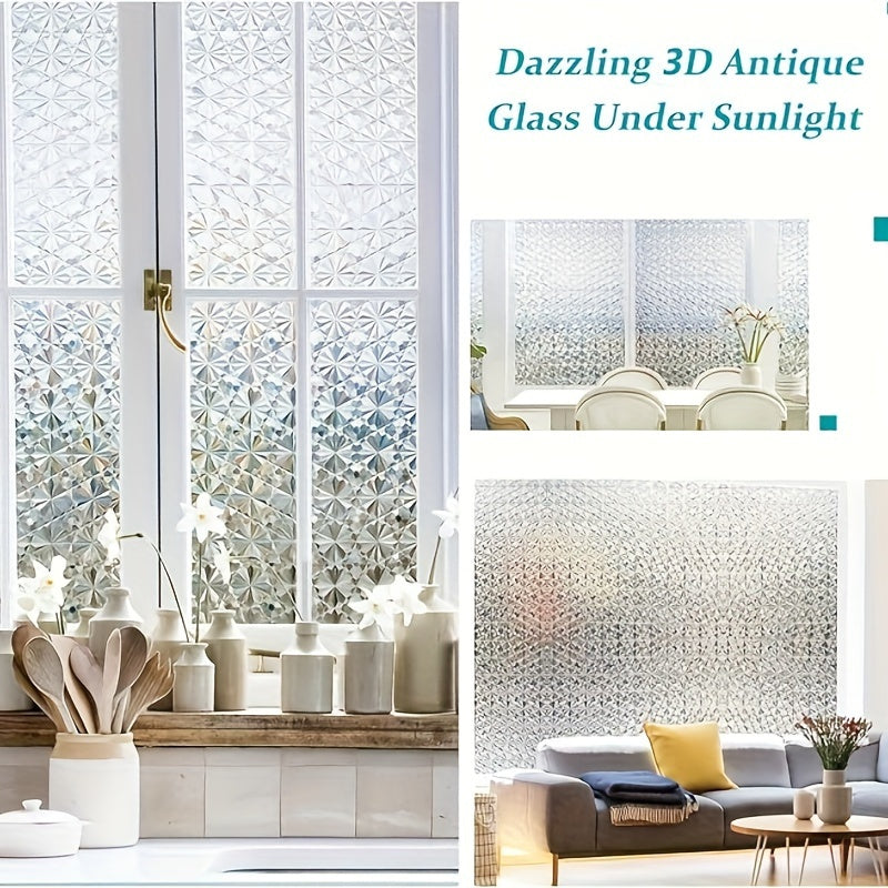 Decorative Diamond Pattern Privacy Glass Film 10mil PVC Static Cling for Home Office