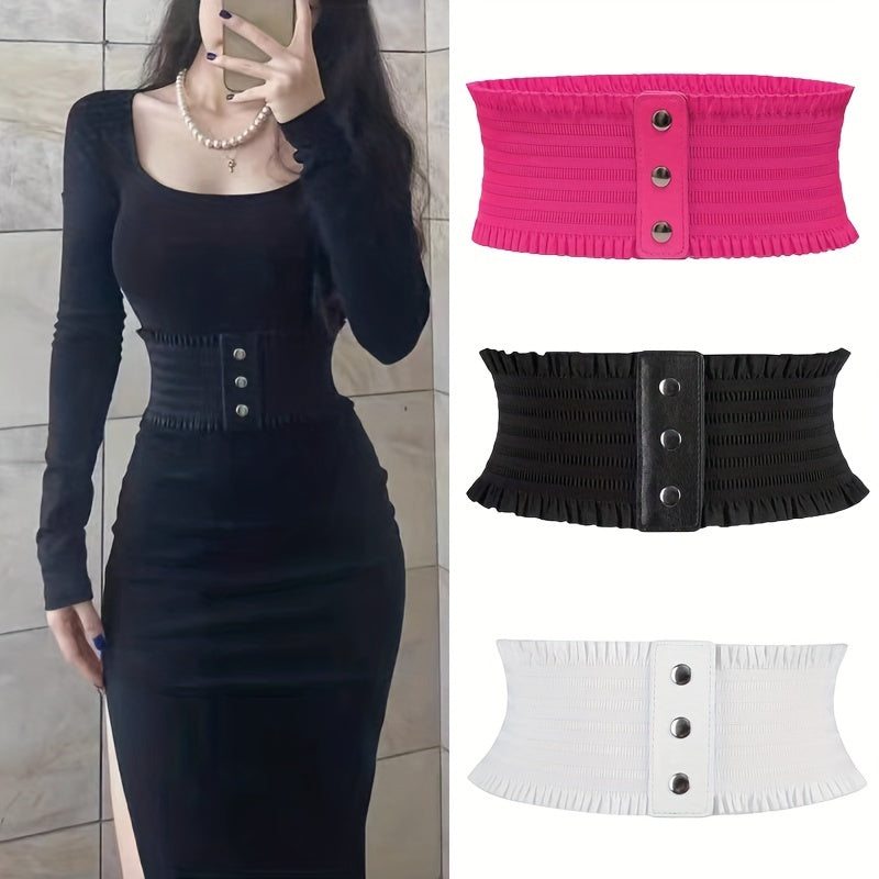 Vintage kiyinganlar va palto uchun 3 ta Ruffled keng kamarlar to'plami, elastik belbog' bilan