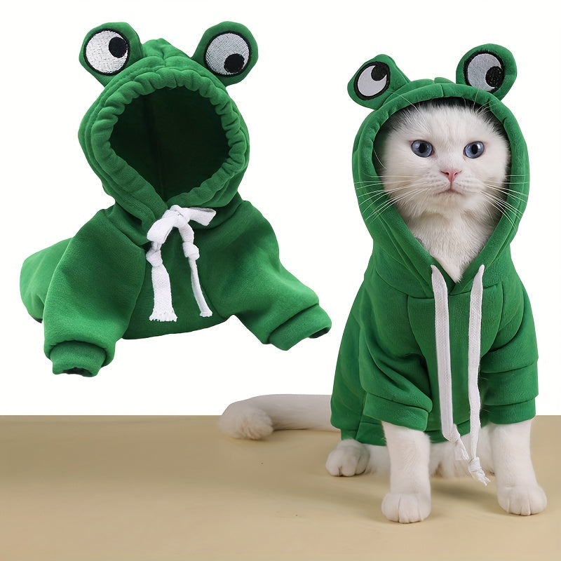 Cute Frog-Themed Pet Hoodie for Small Cats All-Season Knit Fabric