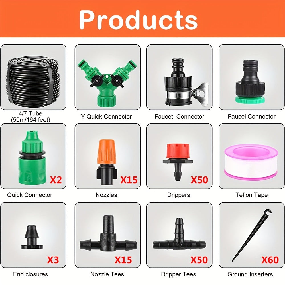 50M Plastic Drip Irrigation System Kit for Garden Lawn Patio Greenhouse Water Saving