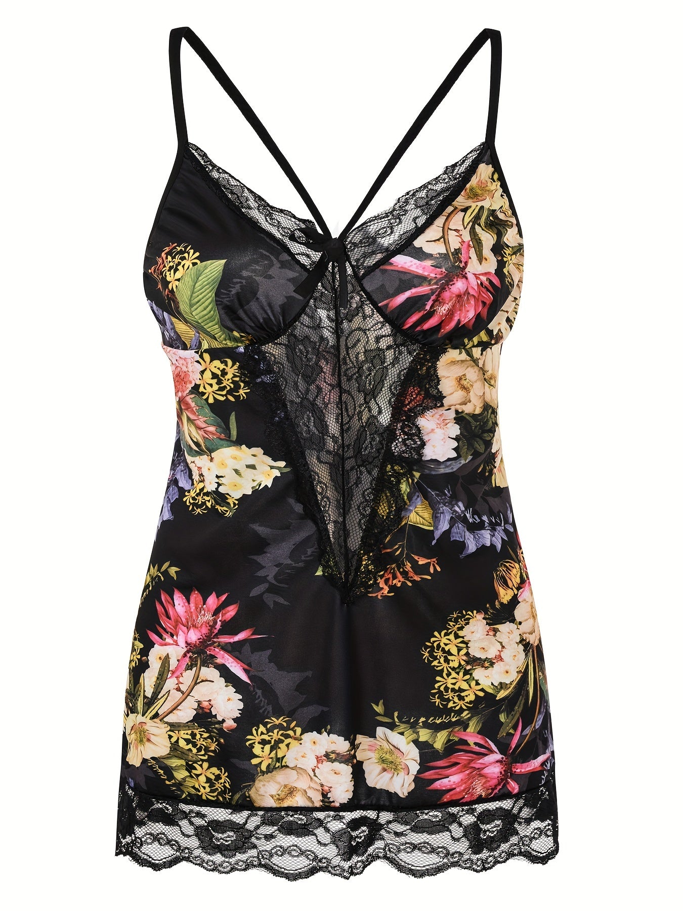 Plus Size Women's Leopard and Floral Sleep Dress Set 3pcs Halter Nightwear