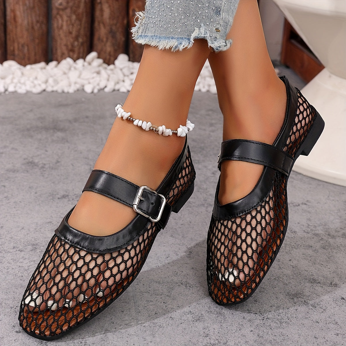 Women's Geometric Mesh Sandals Breathable Fabric Ankle Strap Casual Formal