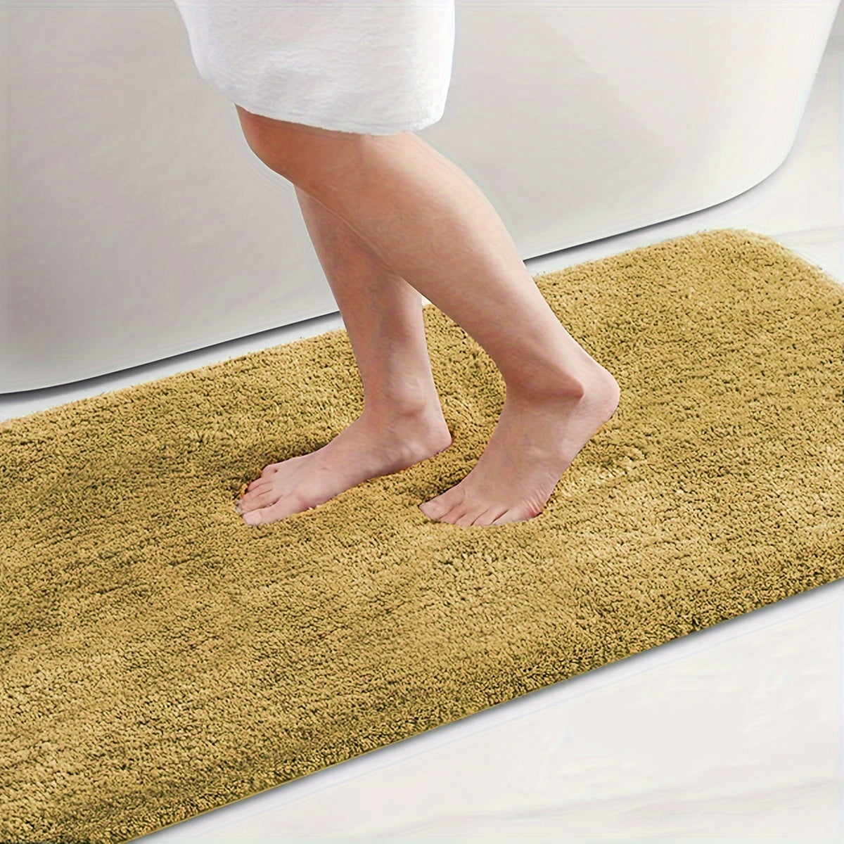 Plush Bathroom Mat Non-Slip Soft Polyester Rectangular Rug