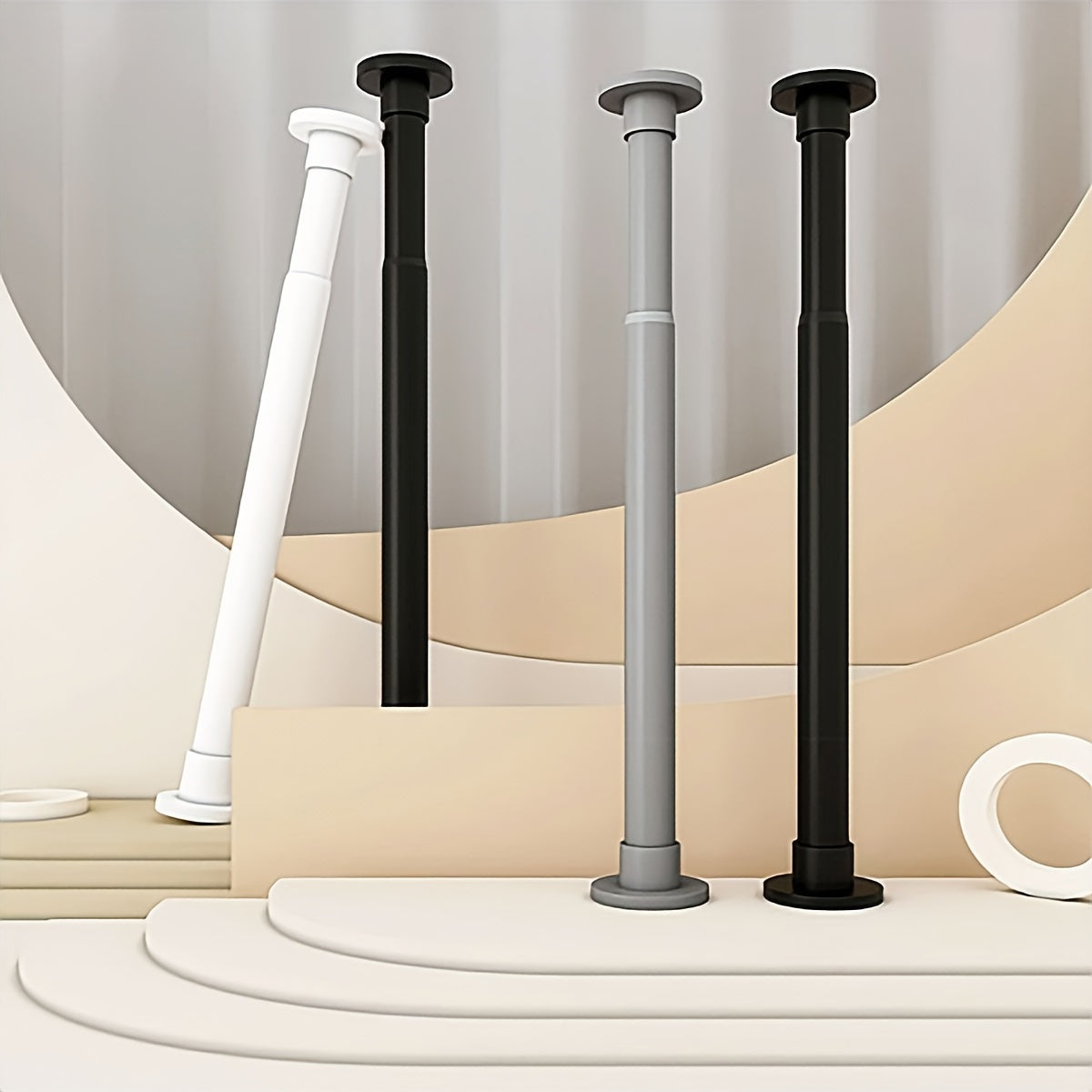 Moslashuvchan Rustproof Metal Curtain Rod Uzaytiradigan G'ichqichli Tension uchun Hammom, shkaf, deraza, eshik