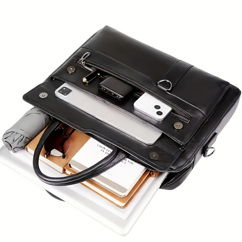 Erkaklar uchun vintage jigarrang biznes portfeli - bir nechta bo'limlari va sozlanadigan tasmasi bilan noutbuk va planshet xabari sumkasi