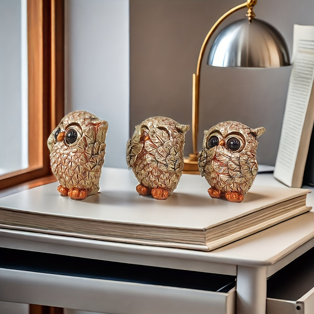 European-Style Resin Owl Figurines for Indoor Decor Living Rooms and Offices Set of 3