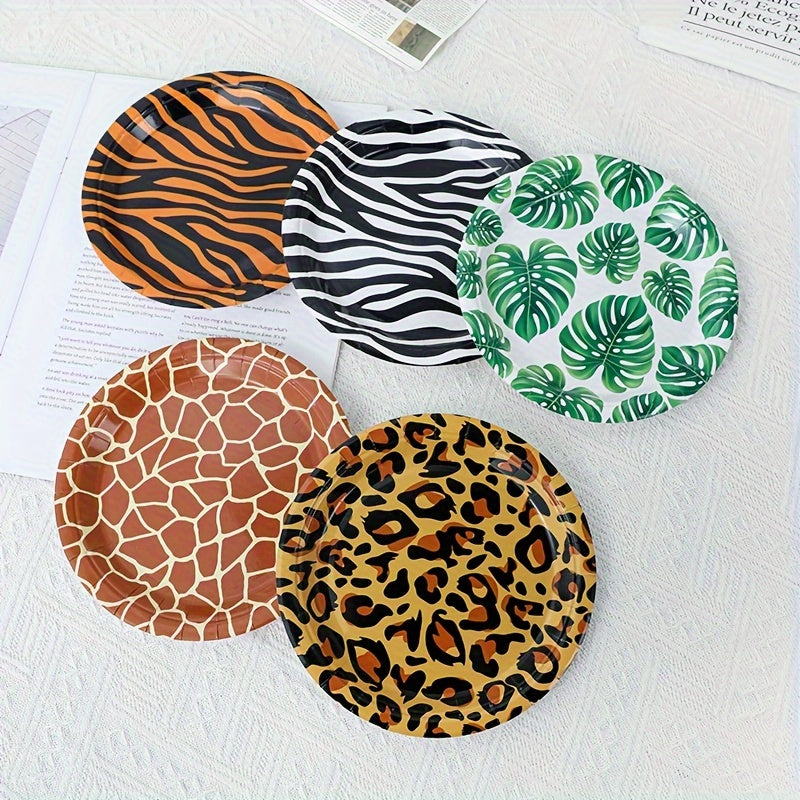 Set of 10 Colorful Animal and Plant Pattern Paper Plates 7 Inch for Parties and Picnics